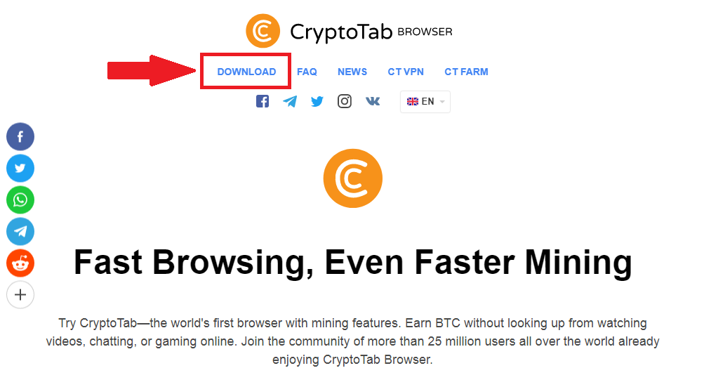 Kako Da Instalirate CryptoTab Browser. Kada vam se otvori stranica kliknite na "Download", pogledajte sliku